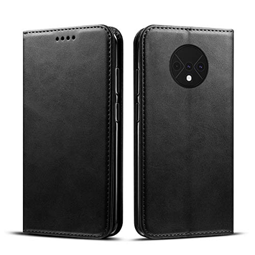 LifeePro Compatible con OnePlus 7T Funda, Libro Cover de Cuero PU Leather Billetera Carcasa, Ranuras para Tarjetas, a Prueba de choques Cierre Magnético Flip Case Soporte Plegable Protector Negro