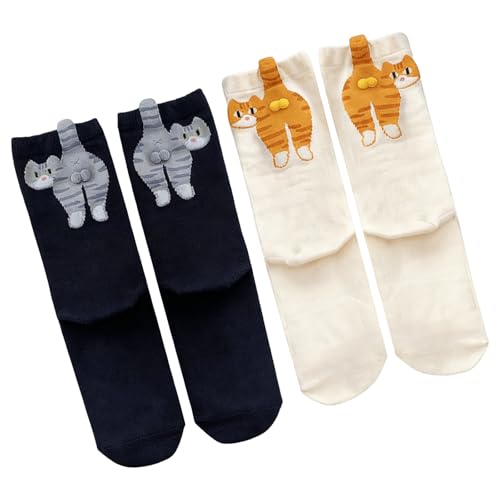 VOIDHUES 2 Paires Chaussettes Chat Mignonnes Chaussette Chat Coton 3D, Chaussettes Originales, Confortables et Respirantes, Pour les Amoureux Des Chats
