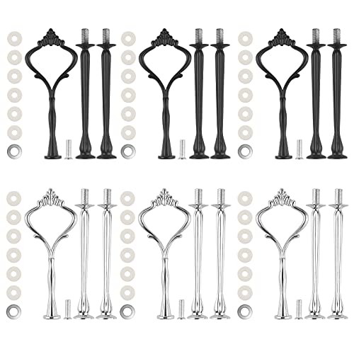 MSDADA 6 Set Tiered Tray Hardware Kits for Cake Stand Mold Crown - 3 Tier Holder for Wedding Party Making Resin Cupcake Dessert Platter Serving Stand (Silver & Black)