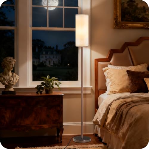 Image of Dimmable Floor Lamps for Living Room with Remote and Foot Switch, 64.4 inch Modern Standing Tall Lamp, Corner Lamp for Bedroom, Bulb Included, 3000K-6500K, Beige and Brown, FCC Listed VE06LD05W1