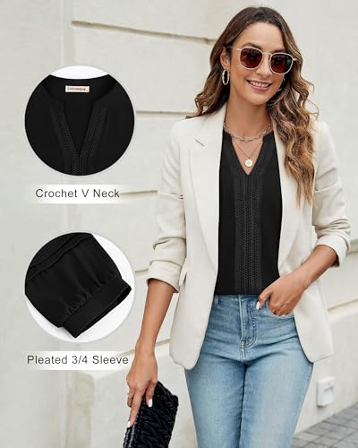 Unixseque Womens Casual Blouses 3/4 Sleeve V Neck Business Tops Ladies Trendy Office Work Shirts4
