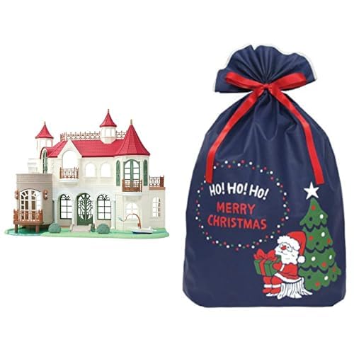 きらめく水辺の赤い屋根のお家 + クリスマス ラッピング袋 セット G