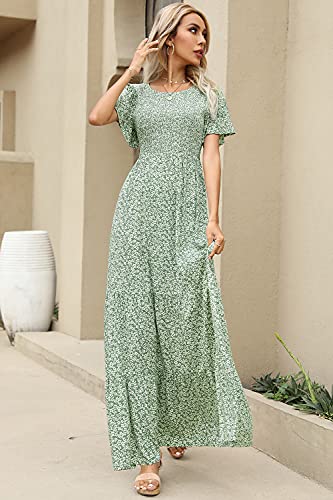 Image of Kranda Women 2025 Summer Fall Crewneck Short Sleeve Smocked Floral Maxi Dress