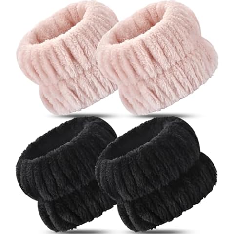 Darfukei Face Washing Wristbands, 4pcs Spa Wristbands for Washing Face, Absorbent Arm Wrist Towels for Women Men Coral Velvet, Retractable Elastic Band, Great Gift Choice Cover