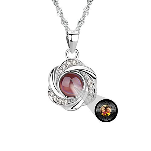 set adil Customized Photo Necklace 100 Languages I Love You Memory Necklace Projection Necklace for Mom Wife Girlfriend(Silver Full Color-22)