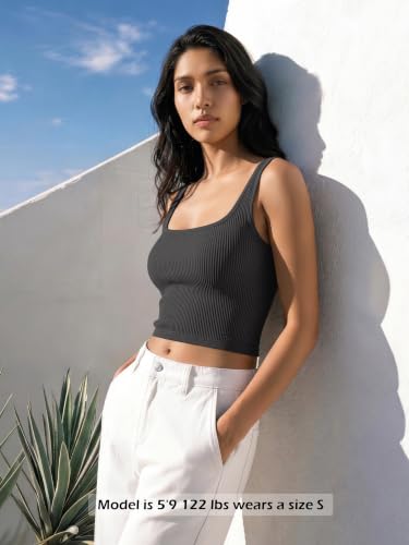 Image of ODODOS 3-Pack Seamless Square Neck Crop Tank for Women Ribbed Knit Soft Low Back Cropped Tops
