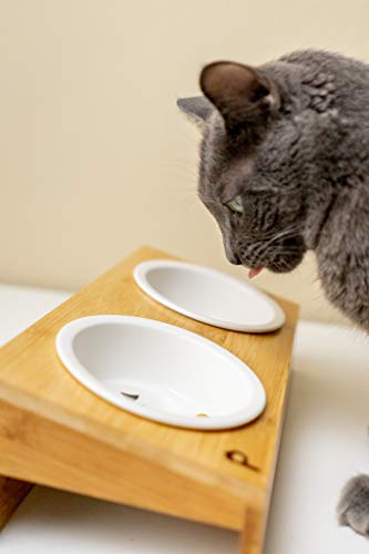 Elevated Bamboo Pet Table with Ceramic Bowls Raised Anti-Slip Tilted Station for Cats Dogs Food/Drink Water-Resistant… - Image 4