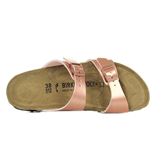 Image of Birkenstock Women's Sydney Open Toe Sandals, Pink Soft Metallic Rose Gold Soft Metallic Rose Gold, 6