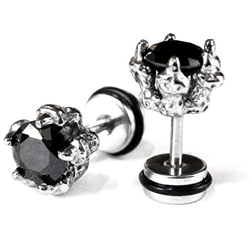 Eagle Claw Earrings,Black Cubic Zirconia Stainless Steel Earrings,Womens Mens Earrings,Ear Screw Stud Earrings