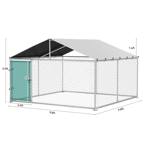 Image of YITAHOME 10'x10' Outdoor Dog Enclosure with Metal Dog Gate | Dog Kennel Outside with Roof, Dog Fence Outdoor for Yard