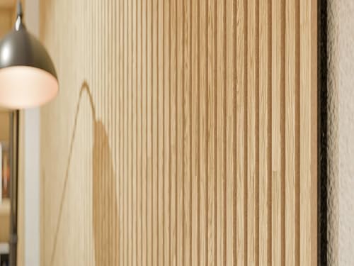 HPFloor Akustikpaneele Holz 240x60 Wand Holzpanele 4er Set Wandpaneele Lamellenverkleidung Wandverkleidung aus Holzfunier Eiche Natur, Filz schwarz,geölt Oak