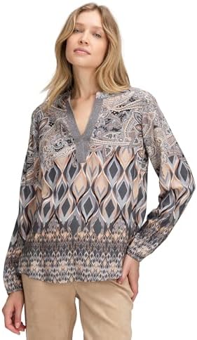 Betty Barclay Damen Longbluse mit Stehkragen 36, Grau/Beige