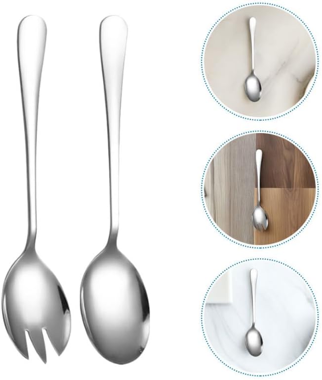 Unomor 4pcs Salad Spoon Fork: Stainless Steel Salad Serving Set Long Handle Server Set For Camping Mixing Tossing Cooking Silver