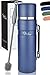 Milu Bouteille thermos avec poignée Bouteille thermos isolante 1L - Bouteille d'eau isolée en acier inoxydable, 100% anti-fuite, double paroi isolante (Bleu Marine, 1000ml)