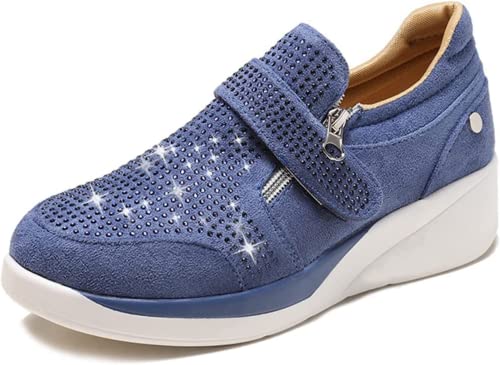 HINDOLA Women's Rhinestone Sneakers Arch Support Walking Fashion Casual Glitter Bling Shoes Wide Width Walking Shoes