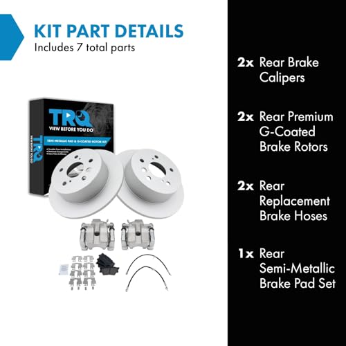 Image of TRQ Rear Brake Pad and Rotor Set Semi Metallic Coated Rotors Calipers Compatible with 2007-2012 Lexus ES350 2008-2012 Toyota Avalon 2007-2011 Camry