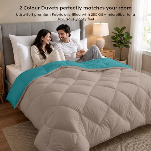 Image of AYKA Reversible Comforter 220 GSM Microfiber Reversible AC Comforter /Blanket for Winter /Quilt /Duvets for Queen Size Single Bed Comforter (60 * 90, Teal & Taupe)| TC - 220