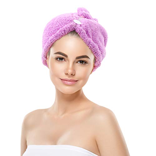 PIXNOR Touca de Toalha de Secagem de Cabelo Com Botões Elástico Absorvente de Toalha de Cabelo Envol