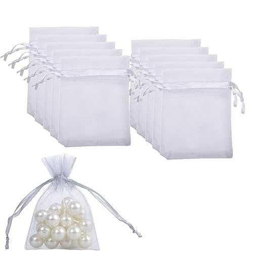 Aidi Organza Bags Small, 20 PCS Small Jewelry Pouches Jewellery 7 cm * 9 Mini Drawstring Bag ​for Birthday, Party Supplies, Anniversary, White (AD-CX-SDSSD01-WT20)