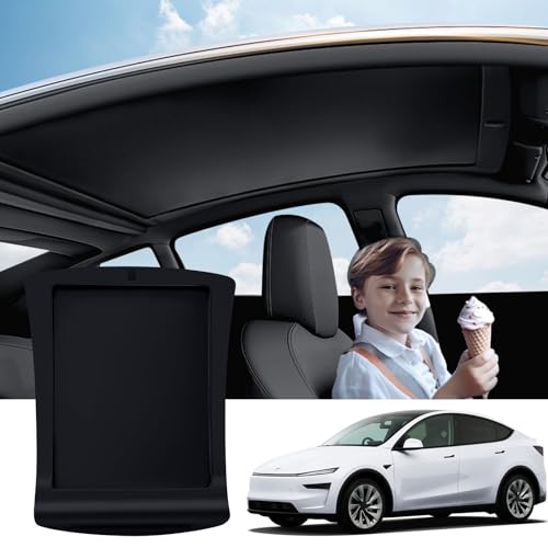 Electric Sunshade Roof for Tesla Model Y Juniper Heat Insulation Glass Roof for Tesla Model Y Juniper 2026 2025 5 Layer 99.9% UV Protection Hidden Wires Single Front Switch (Interior Black)