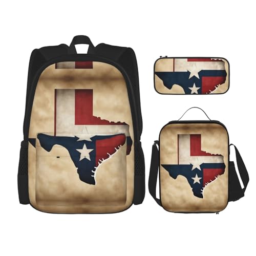 nanger Texas State Flag Map With Two White Stars Print 3-Piece Set Backpack, Lunch Bag And Pencil Case, For Travel, College, And Daily Use