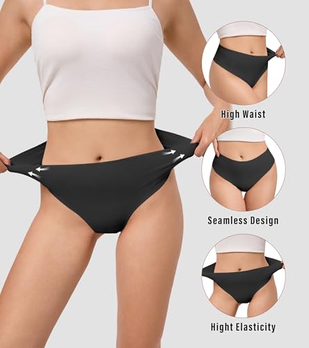 Image of DEANGELMON Seamless G-string Thongs for Women - No Show Thong Underwear Low Rise Stretch Panties Workout Pack