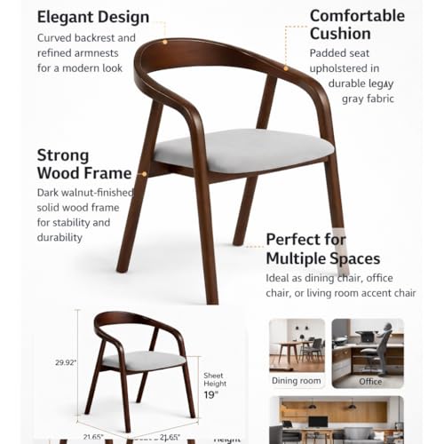 Image of Sheesham Wood Dining Chair with Upholstered Seat - Modern Scandinavian Style Solid Wood Chair for Dining Room, Living Room or Office (Walnut Finish)