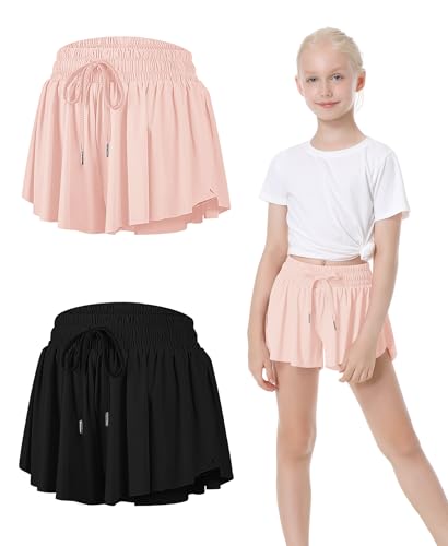 Short de sport fluide fille QooNoo haut de gamme à motif papillon et finitions soignées