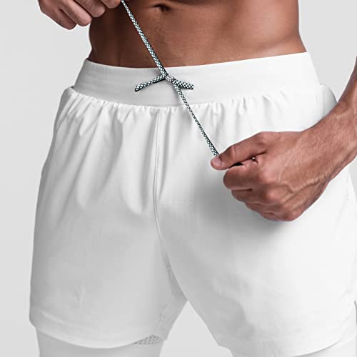 Image of DIOTSR Mens 2 in 1 Running Workout Shorts for Men Lightweight Training Shorts Quick Dry Gym Shorts with Phone Pocket