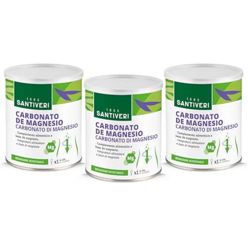 SANTIVERI - Carbonato de Magnesio en Polvo, Complemento Alimenticio a Base de Magnesio, Contribuye al Bienestar Intestinal - 3 x 110 g