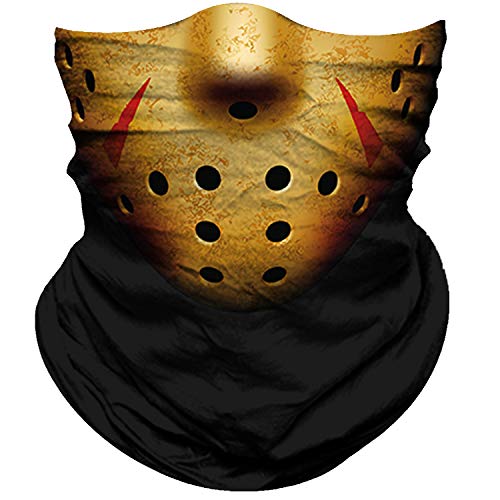 Obacle Skull Face Mask Half Sun Dust Wind Protection, 3D Tube Mask Seamless Durable Face Mask Bandana Skeleton Face Mask Motorcycle Bike Riding Cycling (Dark Gold Face with Black Holes)