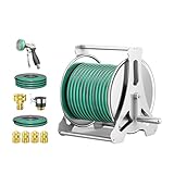 Metall-Schlauchtrommel, 360° drehbarer Griff, Wand- oder Bodenmontage für Außenlagerung in Höfen, Terrassen und Einfahrten