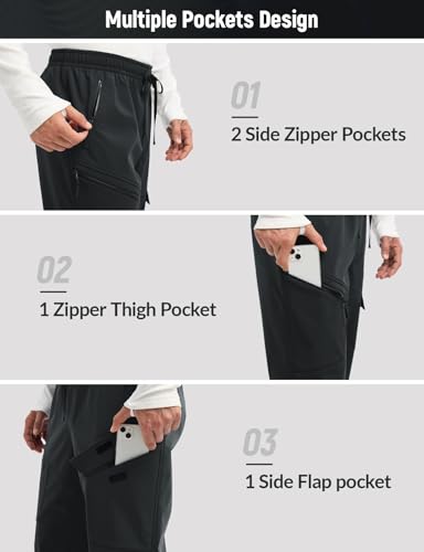baleaf Wanderhose Herren Thermohose Softshellhose Wasserabweisend Cargohose Outdoorhose Trekkinghose Skihose MTB Hose Lang Fahrradhose Winter Schwarz XL