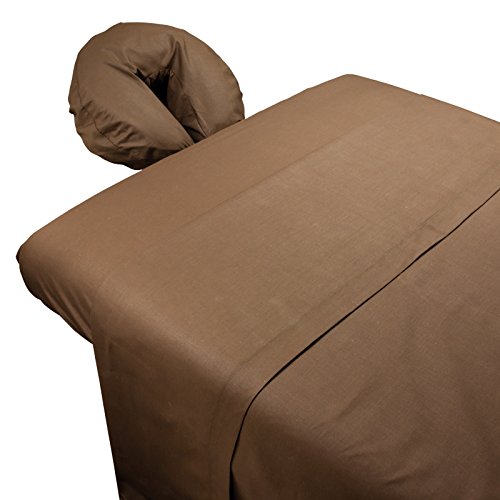 Massage Table Sheet Set by Body Linen {Chocolate Poly/Cotton} - Extra-Large Sheet for Optimum Coverage and Fit with Standard Size Tables and Face Cradles - Super Soft and Durable for Professional Use