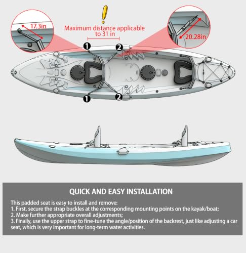 NEW-Vi Asiento Universal Deluxe para Kayak con Respaldo Desmontable, 4 Correas Ajustables, Asiento para Paddle Board, Canoas, Kayak y Bote de Pesca miniatura 2