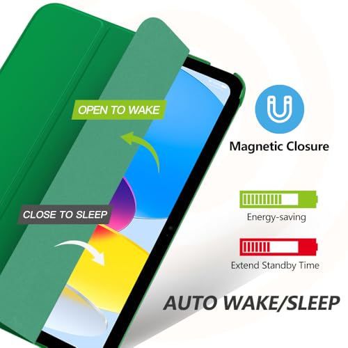 Image of MoKo for iPad (A16) 11th Generation Case 11 Inch 2025, iPad 10th Generation Case 10.9 Inch 2022, Slim Stand Hard PC Translucent Back Shell Smart Cover, Support Touch ID, Auto Wake /Sleep, Forest Green