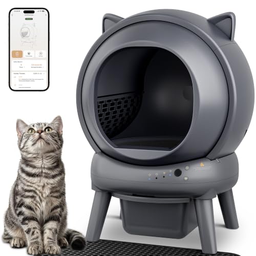 Automatic-Self-Cleaning-Litter-Box-Cat-Litter-Box-with-APP-Control-65L-Globe-Dual-Safety-Sensors-Robot-Litter-Box-1-Roll-Garbage-Bags-and-Litter-Mat-35DB-for-Multiple-Cats-Grey Automatic Self Cleaning Litter Box, Cat Litter Box with APP Control, 65L Globe & Dual Safety Sensors, Robot Litter Box, 1 Roll Garbage Bags and Litter Mat, <35DB, for Multiple Cats, Grey - Image 1