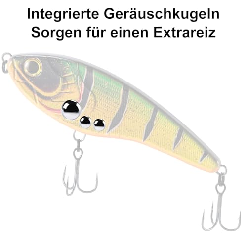 Dr.Fish Pike Fishing Lure Jerkbait Wobbler 130mm/57g Slow Sinking Glide Bait for Predator Fish with Loud Rattle - Jungle Stripes - Image 4