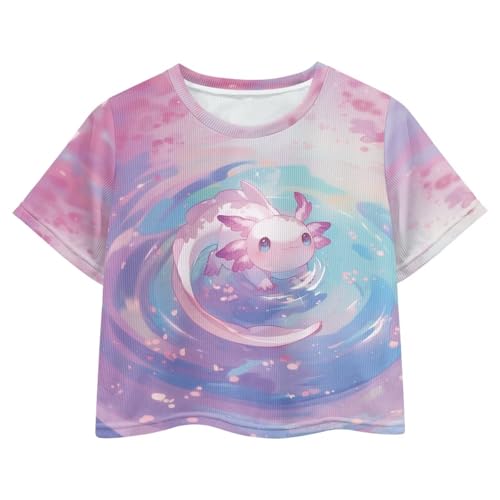 Image of Girls Fashion Crewneck Tee Shirts Casual Short Sleeve Crop Top Summer Outfits 5-14 Years Old