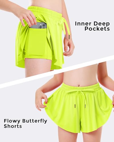 Image of Stelle Girls Flowy Shorts with Pockets Athletic Running Skirt High Waist Butterfly 2 in 1 Sports Short 5-16 Years