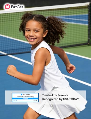 Image of PATPAT Girls Tennis Skirt Sets Moisture Wicking Tank Tops and Pleated Skirts 2 Piece Outfits Activewear Sets 5-12 Years
