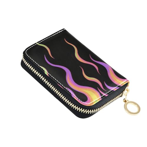 Flowing Fire Giraffe Colorful leather card holder wallet for men with Cion Purse RFID Blocking small credit card holder for women with zipper