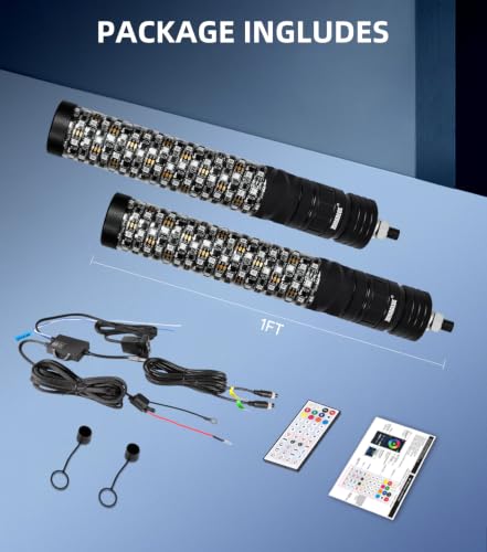 Image of ZIMABLUE 2PC 1FT Fat Whip Lights for Side by Side, App & Remote Control RGB Chasing Light whip with 3 Switchs for ATV UTV Dune Buggy Truck,LED Whip Light Compatible with Polaris RZR Can-Am Maverick X3