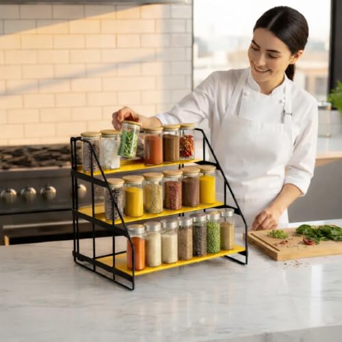 Image of counter top Spice Rack Organizer 3 Step Rack, Spice Seasoning Rack Shelf Holder Organizer Storage for Kitchen Cabinet Pantry (Modern) (kitchen counter)