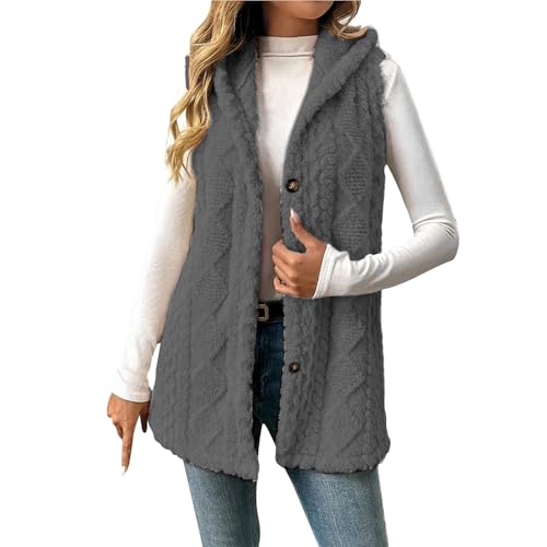 Womens Sleeveless Sherpa Vest Casual Warm Zip Up Fuzzy Fleece Cardigan Sweater Button Down Soft Fall Hoodies Jackets