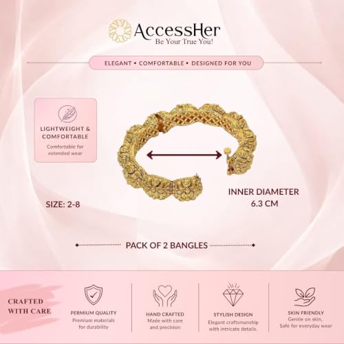 Image of ACCESSHER Gold Plated Traditional and Ethnic Jewellery Inspired Antique Finish Screw Closure Statement Kada /Bangles /Festive Bangles Set of 2 for Women | Ideal Gift for Karwa Chauth