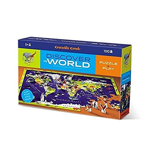 Crocodile Creek Discover World Animals Learn + Play 100 Piece Jigsaw Floor Puzzle and 21 Figures, 36\