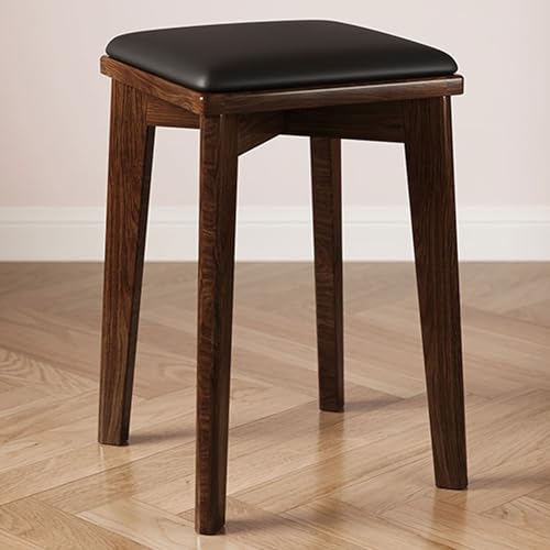 Taburete de maquillaje moderno de espuma elástica con asiento de tocador acolchado suave con patas de madera IV, elegante taburete de maquillaje plano negro para artículos esenciales de belleza