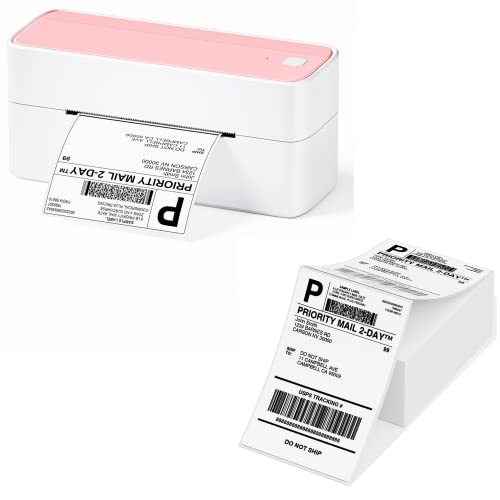 Image of Phomemo High-Speed Bluetooth Thermal Label Printer & 100Pcs 4x6 Thermal Shipping Label, Pink Labels Printers for Shipping Package, Compatible with iPhone, Android, Shopify, Amazon, USPS