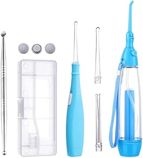 Tonsil Stone Remover, 1 Manual Pump Type Low Pressure Irrigator Oral Water Pick, 1 Tonsil Stone Remover with LED Light, 1 Stainless Steel Tonsil Stone Removal Tools to Get Rid of Bad Breath (Blue)